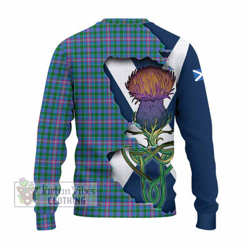 Tartan Vibes Clothing Pitcairn Tartan Family Crest Knitted Sweater Scottish Thistle Celtic Inspired