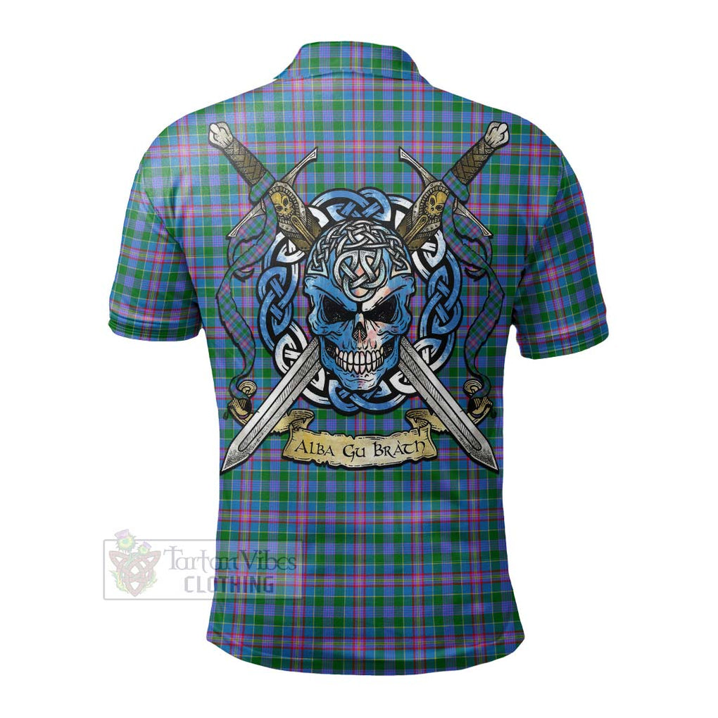 Pitcairn Tartan Polo Shirt with Family Crest Celtic Skull Style - Tartan Vibes Clothing