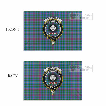 Tartan Vibes Clothing Pitcairn Tartan House Flag with Family Crest