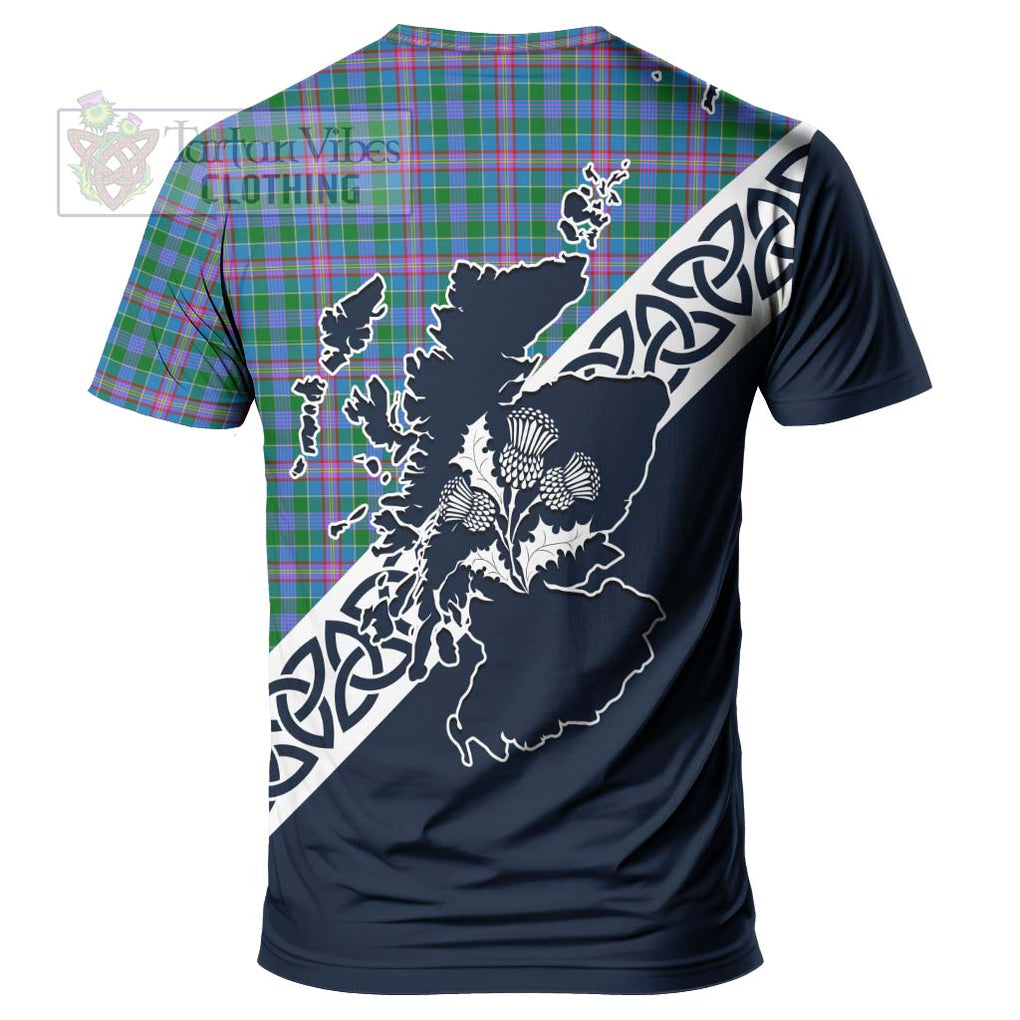 Pitcairn Tartan T-Shirt Featuring Thistle and Scotland Map - Tartanvibesclothing Store
