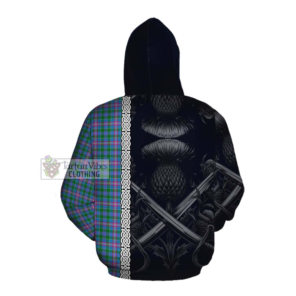 Pitcairn Tartan Cotton Hoodie with Family Crest Cross Sword Thistle Celtic Vibes Pullover Hoodie - Tartan Vibes Clothing