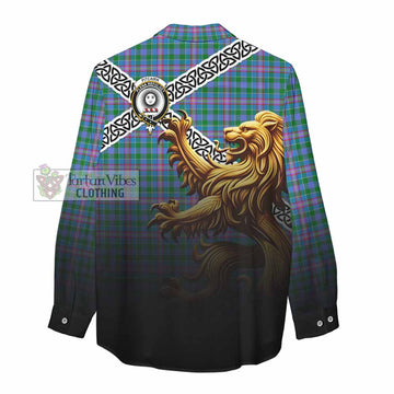 Pitcairn Crest Tartan Women's Casual Shirt with Golden Lion Emblem Celtic Style - Tartan Vibes Clothing