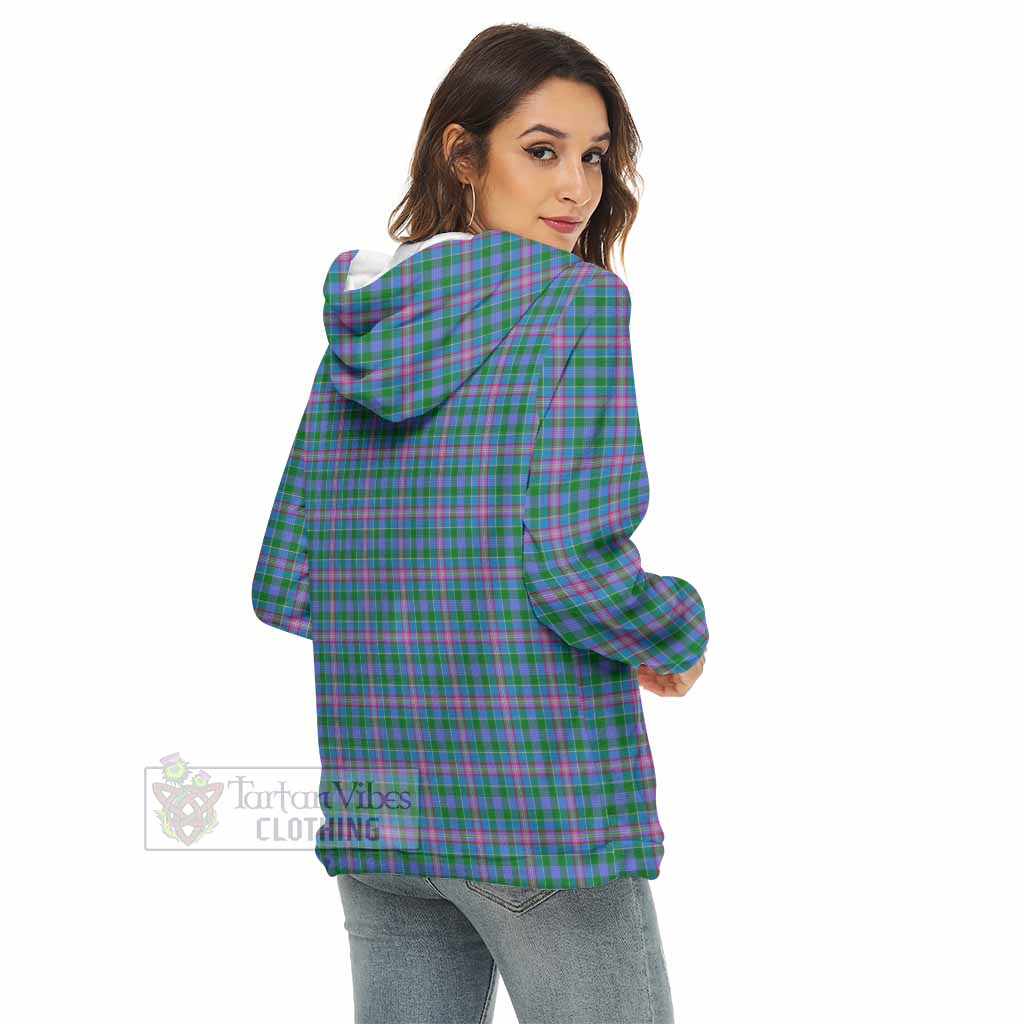 Pitcairn Tartan Women's Borg Fleece Hoodie with Half Zip with Family Crest - Tartan Vibes Clothing