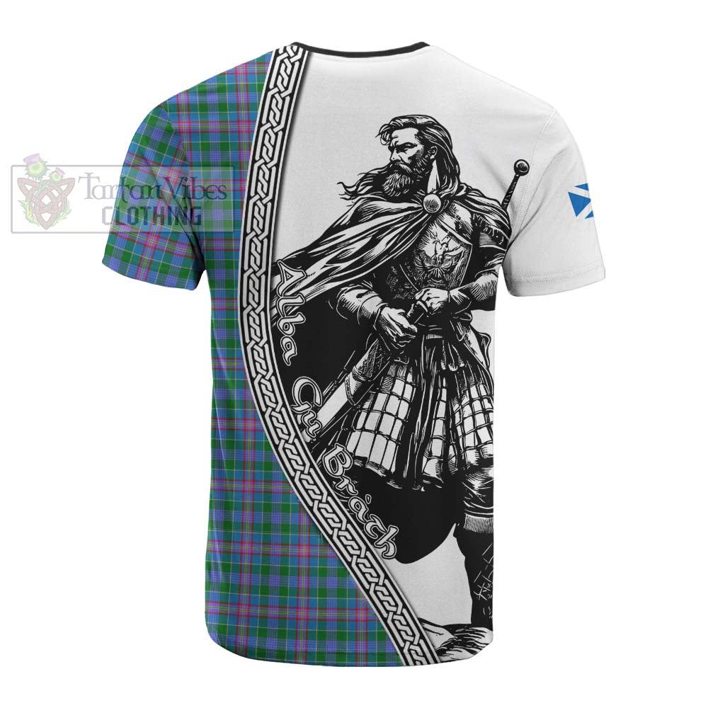 Pitcairn Tartan Clan Crest Cotton T-shirt with Highlander Warrior Celtic Style - Tartan Vibes Clothing