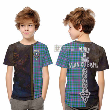 Pitcairn Tartan Family Crest Kid T-Shirt Alba Gu Brath Be Brave Lion Ancient Style - Tartan Vibes Clothing
