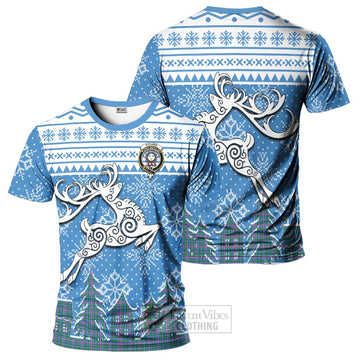 Pitcairn Clan Christmas T-Shirt Celtic Reindeer Style - Tartan Vibes Clothing