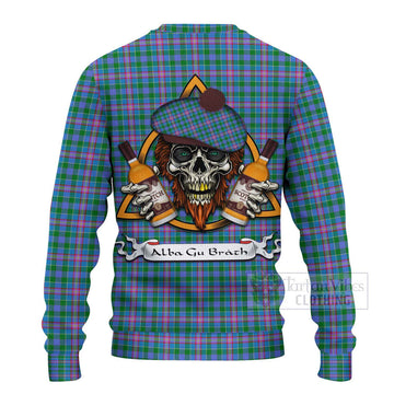 Pitcairn Tartan Ugly Sweater with Family Crest and Bearded Skull Holding Bottles of Whiskey - Tartan Vibes Clothing