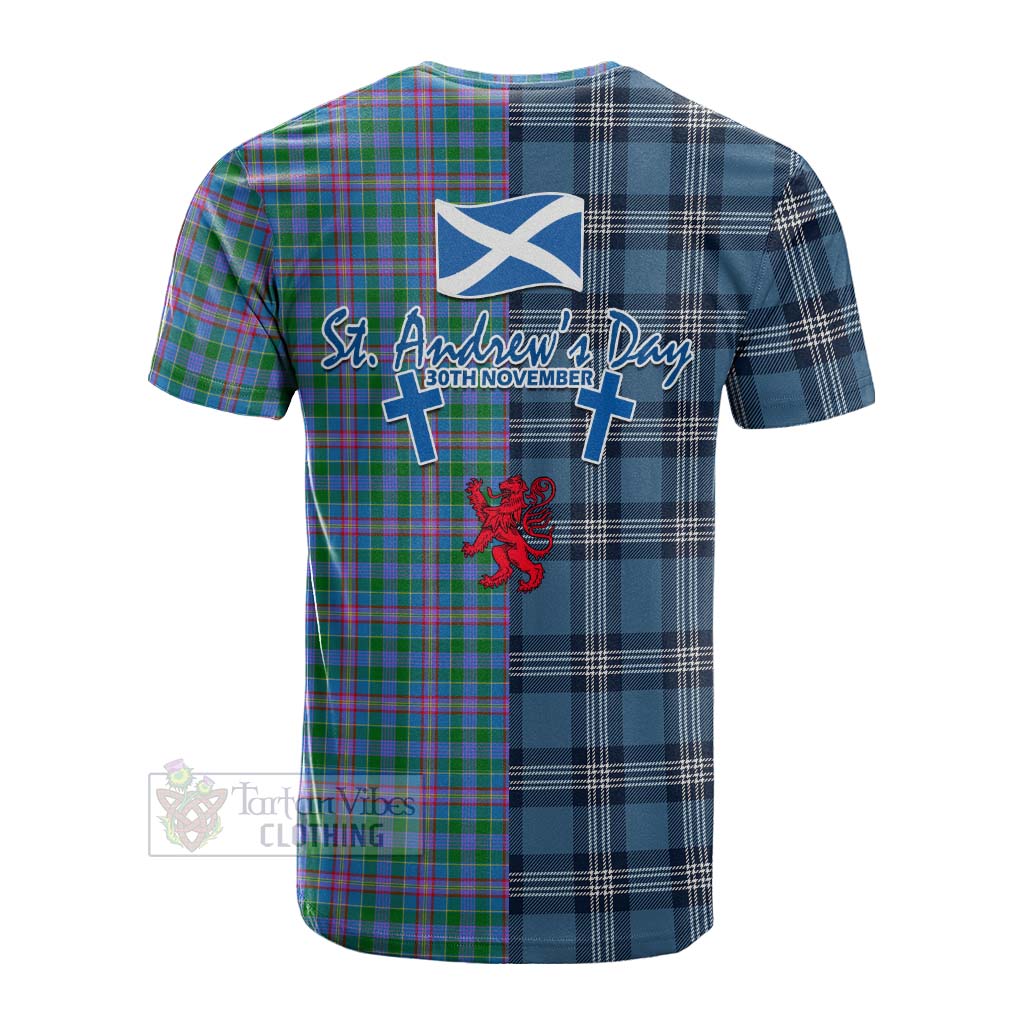 Pitcairn Tartan Cotton T-shirt Happy St. Andrew's Day Half Tartan Style - Tartan Vibes Clothing