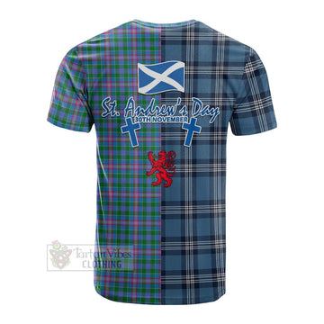 Pitcairn Tartan Cotton T-shirt Happy St. Andrew's Day Half Tartan Style - Tartan Vibes Clothing