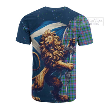 Pitcairn Tartan Family Crest Cotton T-shirt with Scottish Majestic Lion - Tartan Vibes Clothing