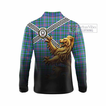 Pitcairn Crest Tartan Long Sleeve Polo Shirt with Golden Lion Emblem Celtic Style - Tartan Vibes Clothing
