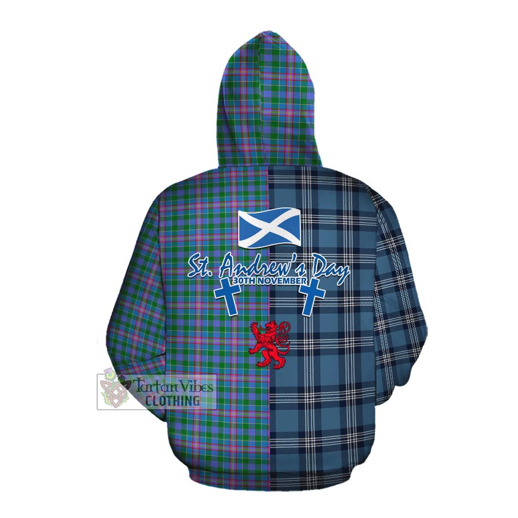 Pitcairn Tartan Cotton Hoodie Happy St. Andrew's Day Half Tartan Style Pullover Hoodie - Tartan Vibes Clothing