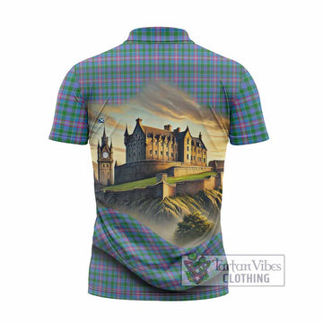 Pitcairn Tartan Family Crest Zipper Polo Shirt with Scottish Ancient Castle Style - Tartan Vibes Clothing