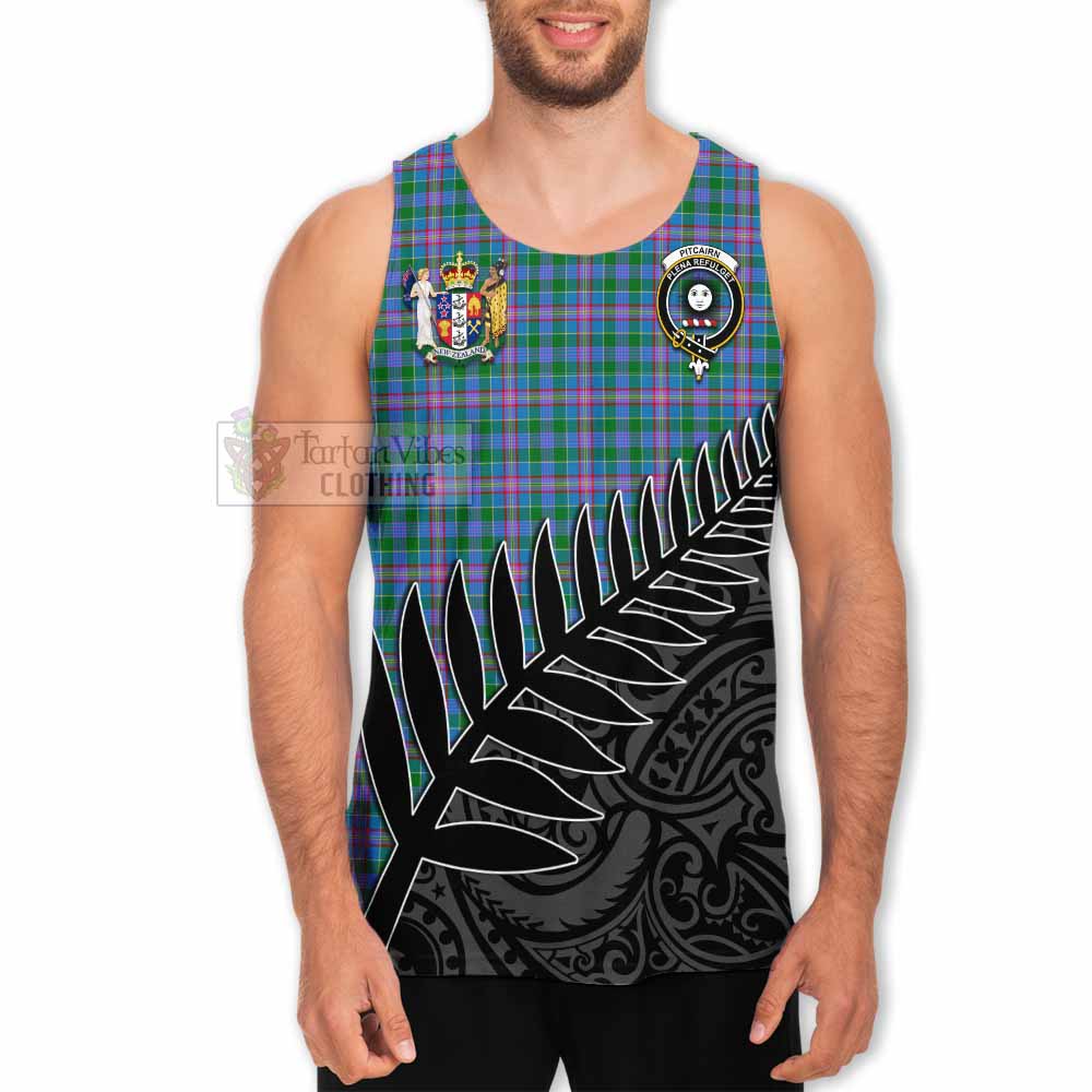 Pitcairn Crest Tartan Men's Tank Top with New Zealand Silver Fern Half Style - Tartan Vibes Clothing