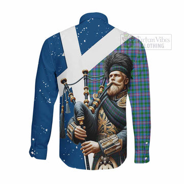 Pitcairn Tartan Long Sleeve Button Shirt with Family Crest Scottish Bagpiper Vibes - Tartan Vibes Clothing