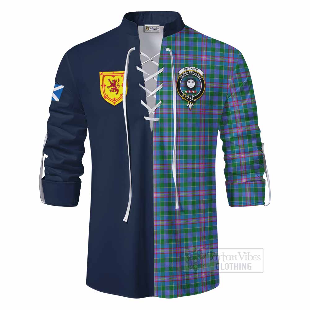 Pitcairn Tartan Ghillie Kilt Shirt Alba with Scottish Lion Royal Arm Half Style - Tartan Vibes Clothing