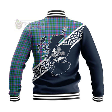 Pitcairn Tartan Baseball Jacket Featuring Thistle and Scotland Map - Tartan Vibes Clothing
