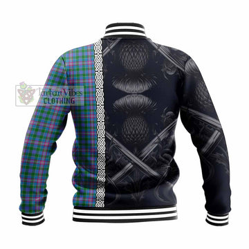 Pitcairn Tartan Baseball Jacket with Family Crest Cross Sword Thistle Celtic Vibes - Tartan Vibes Clothing