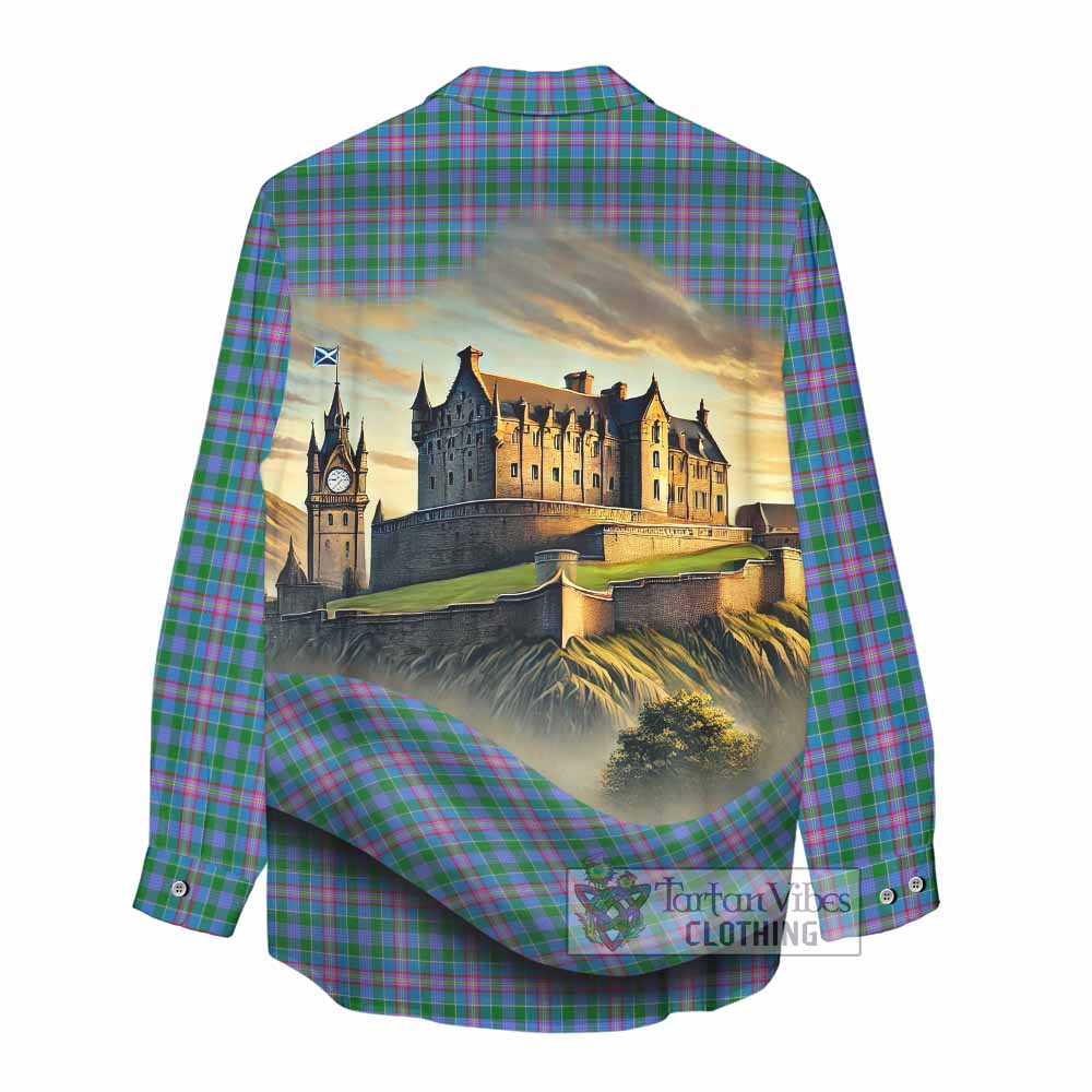 Pitcairn Tartan Family Crest Women's Casual Shirt with Scottish Ancient Castle Style - Tartan Vibes Clothing