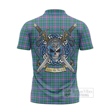 Pitcairn Tartan Zipper Polo Shirt with Family Crest Celtic Skull Style - Tartan Vibes Clothing