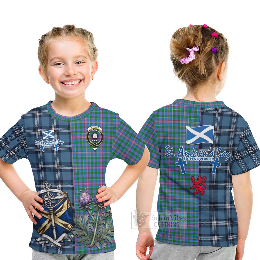 Pitcairn Tartan Kid T-Shirt Happy St. Andrew's Day Half Tartan Style - Tartan Vibes Clothing