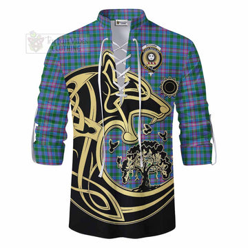 Pitcairn Tartan Ghillie Kilt Shirt with Family Crest Celtic Wolf Style - Tartan Vibes Clothing
