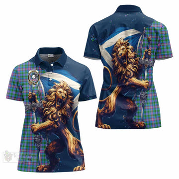Pitcairn Tartan Family Crest Women's Polo Shirt with Scottish Majestic Lion - Tartan Vibes Clothing