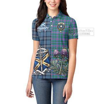 Pitcairn Tartan Women's Polo Shirt Happy St. Andrew's Day Half Tartan Style - Tartan Vibes Clothing