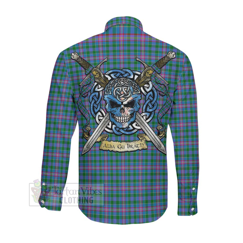 Pitcairn Tartan Long Sleeve Button Shirt with Family Crest Celtic Skull Style Men's Shirt - Tartan Vibes Clothing