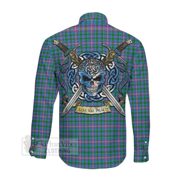 Pitcairn Tartan Long Sleeve Button Shirt with Family Crest Celtic Skull Style Men's Shirt - Tartan Vibes Clothing