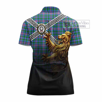 Pitcairn Crest Tartan Women's Polo Shirt with Golden Lion Emblem Celtic Style - Tartan Vibes Clothing