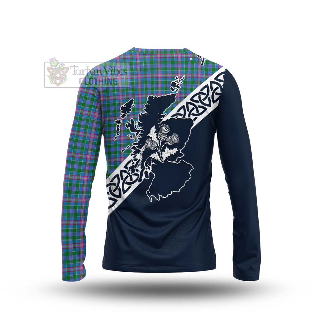 Pitcairn Tartan Long Sleeve T-Shirt Featuring Thistle and Scotland Map - Tartan Vibes Clothing