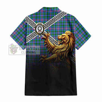 Pitcairn Crest Tartan Hawaiian Shirt with Golden Lion Emblem Celtic Style - Tartan Vibes Clothing