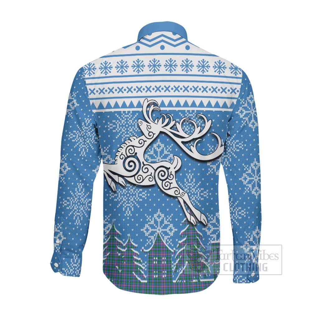 Pitcairn Clan Christmas Long Sleeve Button Shirt Celtic Reindeer Style Men's Shirt - Tartan Vibes Clothing