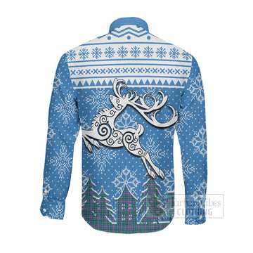 Pitcairn Clan Christmas Long Sleeve Button Shirt Celtic Reindeer Style Men's Shirt - Tartan Vibes Clothing