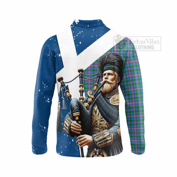 Pitcairn Tartan Long Sleeve Polo Shirt with Family Crest Scottish Bagpiper Vibes - Tartan Vibes Clothing