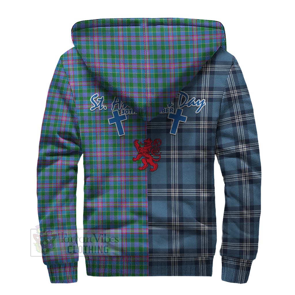 Pitcairn Tartan Sherpa Hoodie Happy St. Andrew's Day Half Tartan Style - Tartan Vibes Clothing