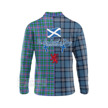 Pitcairn Tartan Long Sleeve Polo Shirt Happy St. Andrew's Day Half Tartan Style - Tartan Vibes Clothing
