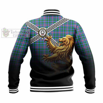 Pitcairn Crest Tartan Baseball Jacket with Golden Lion Emblem Celtic Style - Tartan Vibes Clothing