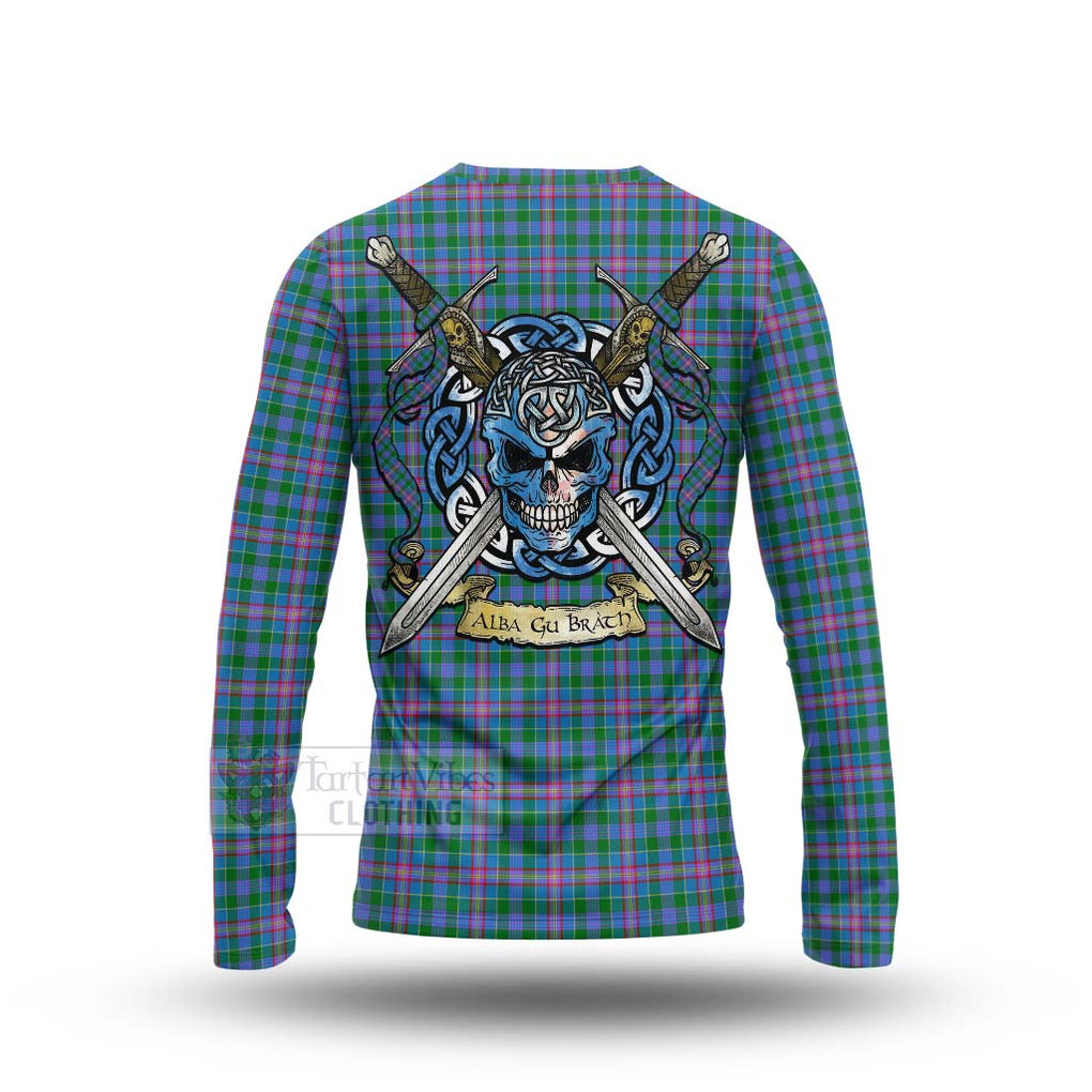 Pitcairn Tartan Long Sleeve T-Shirt with Family Crest Celtic Skull Style - Tartan Vibes Clothing