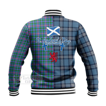 Pitcairn Tartan Baseball Jacket Happy St. Andrew's Day Half Tartan Style - Tartan Vibes Clothing