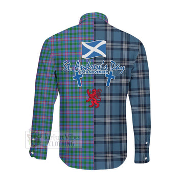 Pitcairn Tartan Long Sleeve Button Shirt Happy St. Andrew's Day Half Tartan Style Men's Shirt - Tartan Vibes Clothing