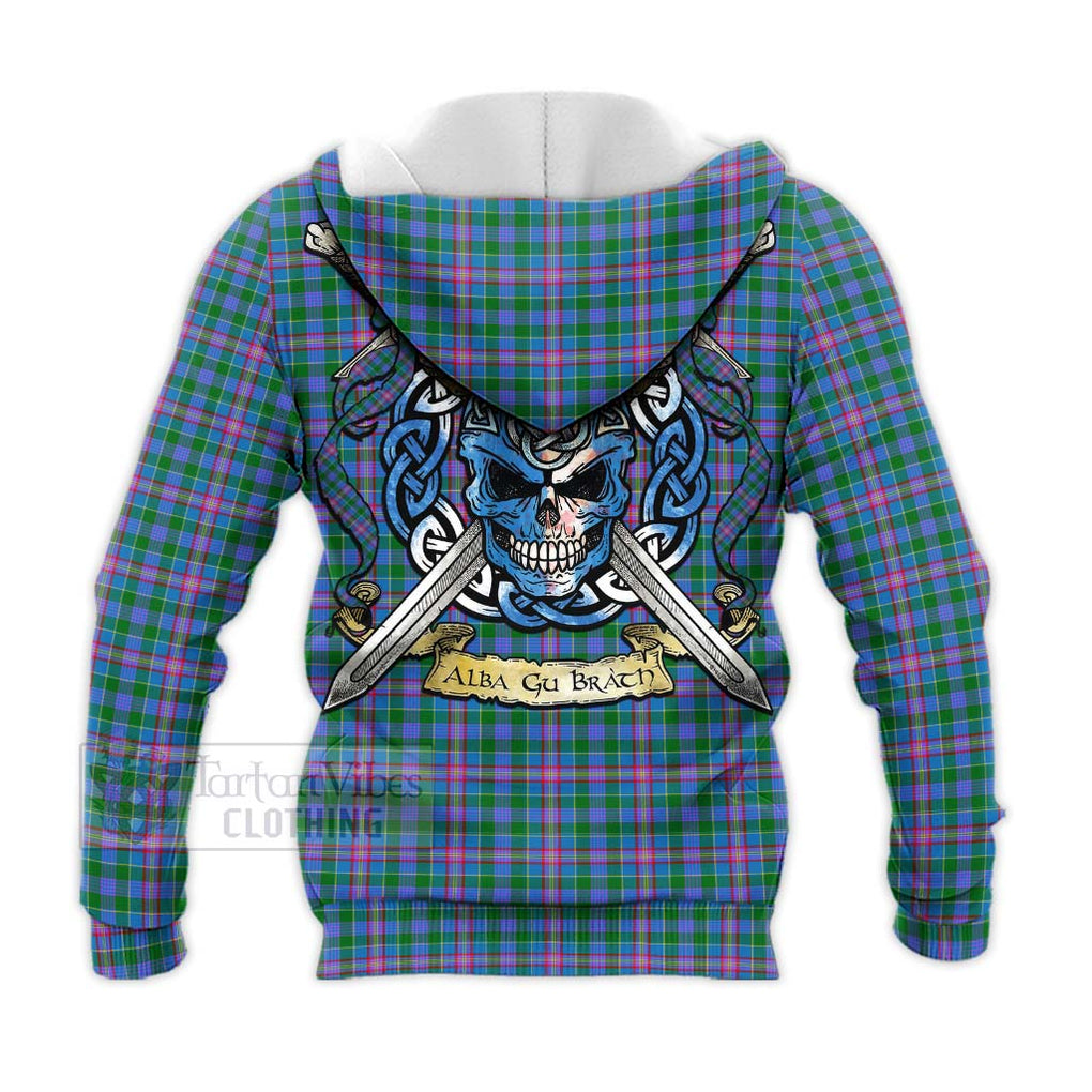 Pitcairn Tartan Knitted Hoodie with Family Crest Celtic Skull Style - Tartan Vibes Clothing