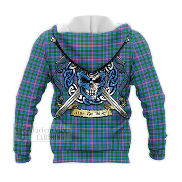 Pitcairn Tartan Knitted Hoodie with Family Crest Celtic Skull Style - Tartan Vibes Clothing