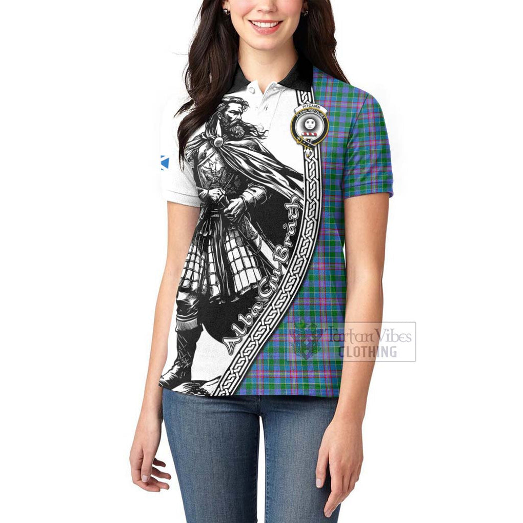 Pitcairn Tartan Clan Crest Women's Polo Shirt with Highlander Warrior Celtic Style - Tartan Vibes Clothing