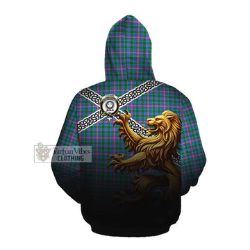 Pitcairn Crest Tartan Cotton Hoodie with Golden Lion Emblem Celtic Style Pullover Hoodie - Tartan Vibes Clothing
