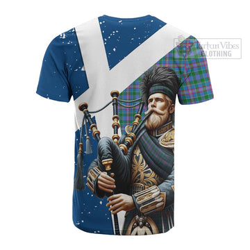 Pitcairn Tartan Cotton T-shirt with Family Crest Scottish Bagpiper Vibes - Tartan Vibes Clothing