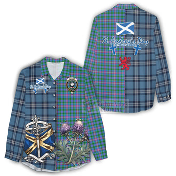 Pitcairn Tartan Women's Casual Shirt Happy St. Andrew's Day Half Tartan Style - Tartan Vibes Clothing