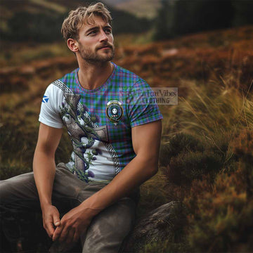 Pitcairn Tartan T-Shirt with Family Crest and St. Andrew's Cross Accented by Thistle Vines - Tartan Vibes Clothing
