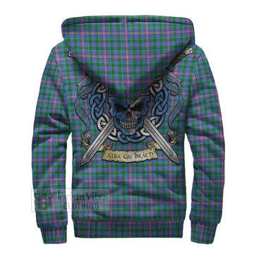 Pitcairn Tartan Sherpa Hoodie with Family Crest Celtic Skull Style - Tartan Vibes Clothing